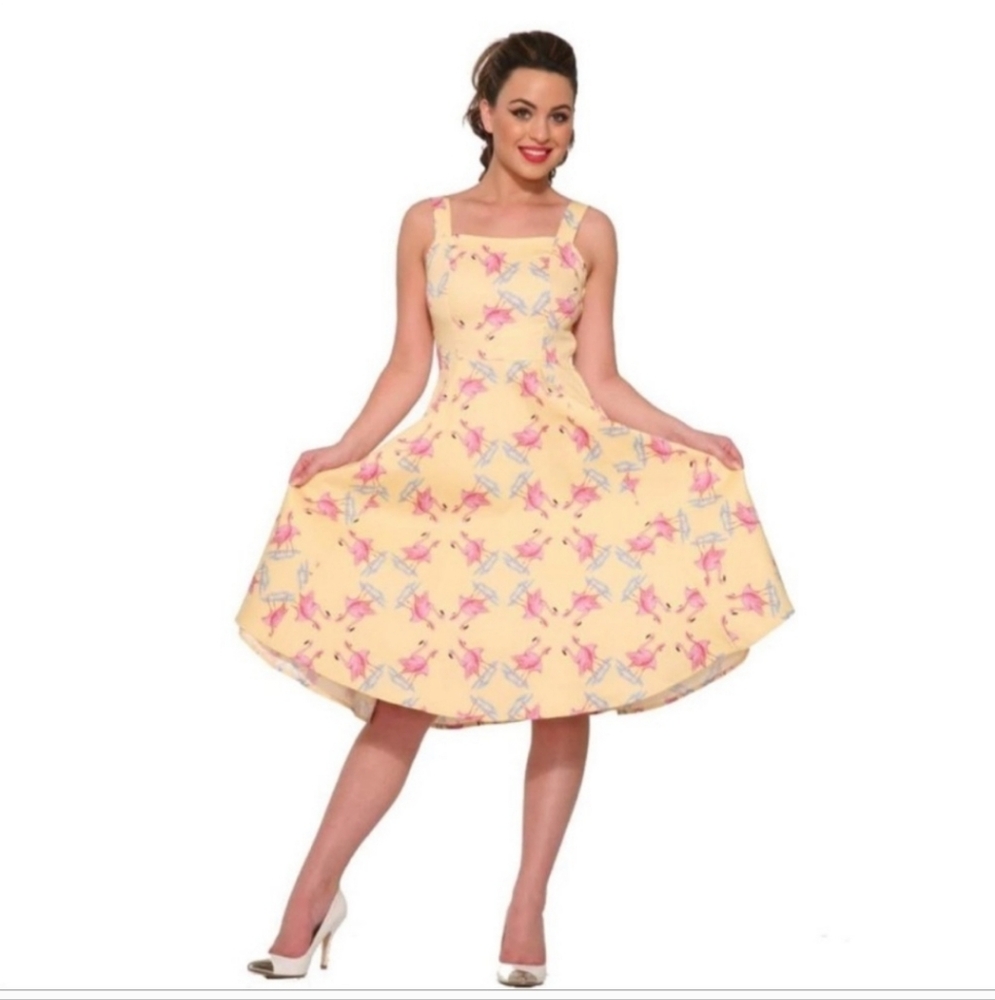 EUC hearts and roses flamingo pinup girl clothing dress